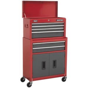 Gabinete de rodillos y cofre de herramientas Sealey American Pro 6 cajones rojo/gris - Imagen 1 de 12