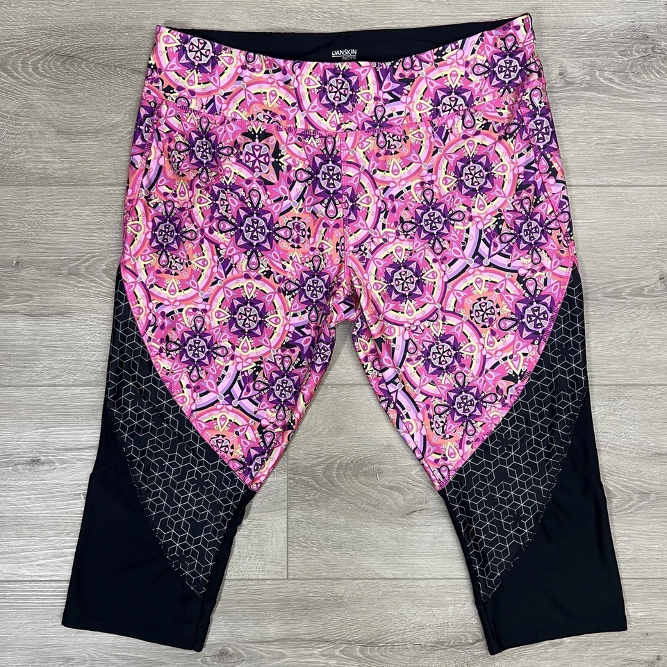 Danskin Leggings XL (16-18) Pink Black Active Stretch Pull On - Image 1 of 4