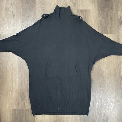 Tory Burch Size Small Jacinthe 100% Merino Wool Turtleneck Sweater Dress Black - Image 1 of 4