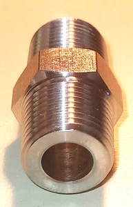 304 Stainless Steel SS Heavy Fitting Hex Nipple MPT NPT 3/8" x 3/8" Male 3000psi - Picture 1 of 4