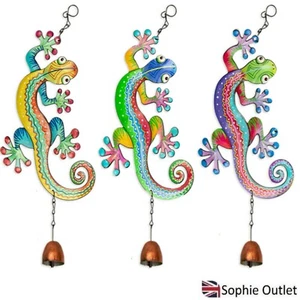 Metal Gecko Windchime Garden Window Balcony Outdoor Hanging Ornament Décor Gift - Picture 1 of 6