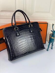 Black Crocodile Skin Leather Briefcase Men Luxury Bussiness Handbags Shouder Bag