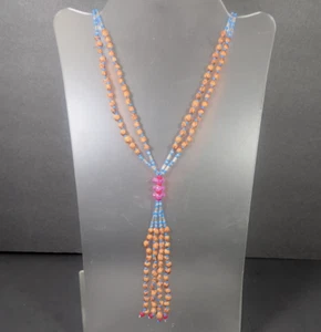 Collar de cuentas de lágrimas de trabajo artesanal con borla vintage de trabajo de cuentas de 13,5" lazo para el cuello - Imagen 1 de 7