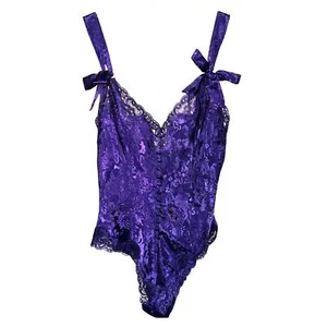 Vintage Victoria's Secret Bodysuit Teddy Lingerie Small Purple Jacquard Romantic - Picture 1 of 9