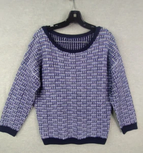 J Crew Womens Sweater L Blue Black Metalic Pullover Preppy Academia Cabincore - Picture 1 of 7