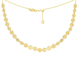 14K Solid Gold Dainty Disk Chain Necklace Women Adjustable Choker Necklace  - Picture 1 of 17