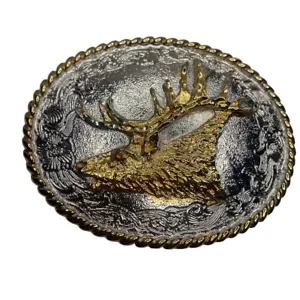 Gold & Silber Elch Metall Gürtelschnalle Made in USA Cowboy Kostenloser Versand am nächsten Tag - Bild 1 von 5