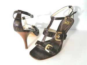 JOAN & DAVID DVHera US 6M Brown Croco Leather Strappy Sandals Heel Shoes - Picture 1 of 9