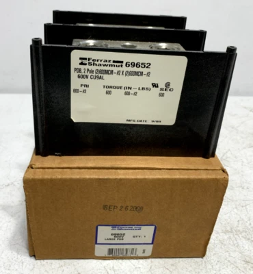Mersen 69652 Power Distribution Block PBD 2 Pole 600V CU9AL - Image 1 of 4