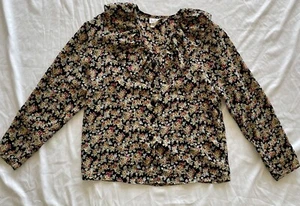 Vintage 90s Floral Print Sheer Top Ruffle Neckline Victorian Cottagecore USA - Bild 1 von 8