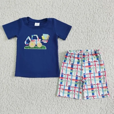 Conjunto de Pantalones Cortos Hermanos Niños Bordados Construcción Regreso a la Escuela Foto 1 de 4