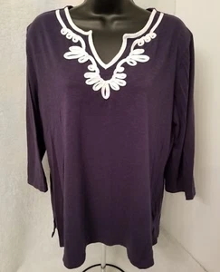 Basic Editions Womens Shirt Top Blouse Size L Large Blue White - Picture 1 of 5