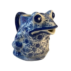 Blue White Bombay Chinese Frog Teapot Could Use as Flower Pot No Lid 5” - Picture 1 of 11