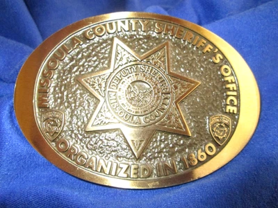 MISSOULA MONTANA COUNTY SHERIFF'S OFFICE HEBILLA DE CINTURÓN Organizada 1860 Bronce Sólido Foto 1 de 4