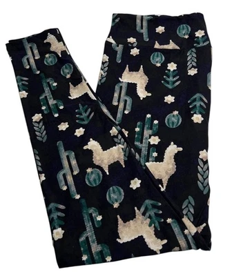 Leggings LuLaRoe TC Alto Curvilíneo Animal NEGRO Alpaca LLAMA Acuarela Cactus Ranch Foto 1 de 4