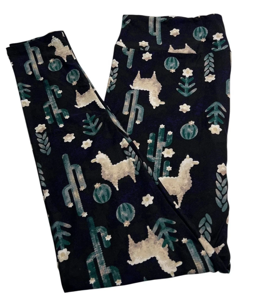 Leggings LuLaRoe TC Alto Curvilíneo Animal NEGRO Alpaca LLAMA Acuarela Cactus Ranch Foto 1 de 4