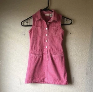 Cherokee Dress Girls Y2K Dark Pink Button Sleeveless Dress XS 4/5 Preppy Casual - Picture 1 of 11