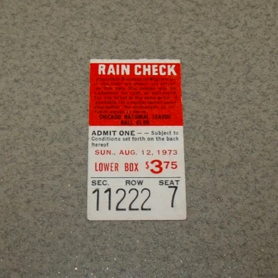 Chicago Cubs 8/12/1973 Ticket Stub vs Astros Billy Williams 2h Randy Hundley 3h - Image 1 of 3