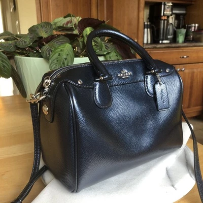 COACH Metallic MINI BENNETT SATCHEL X Body Strap Crossgrain Navy Blue NWOT - Image 1 of 4