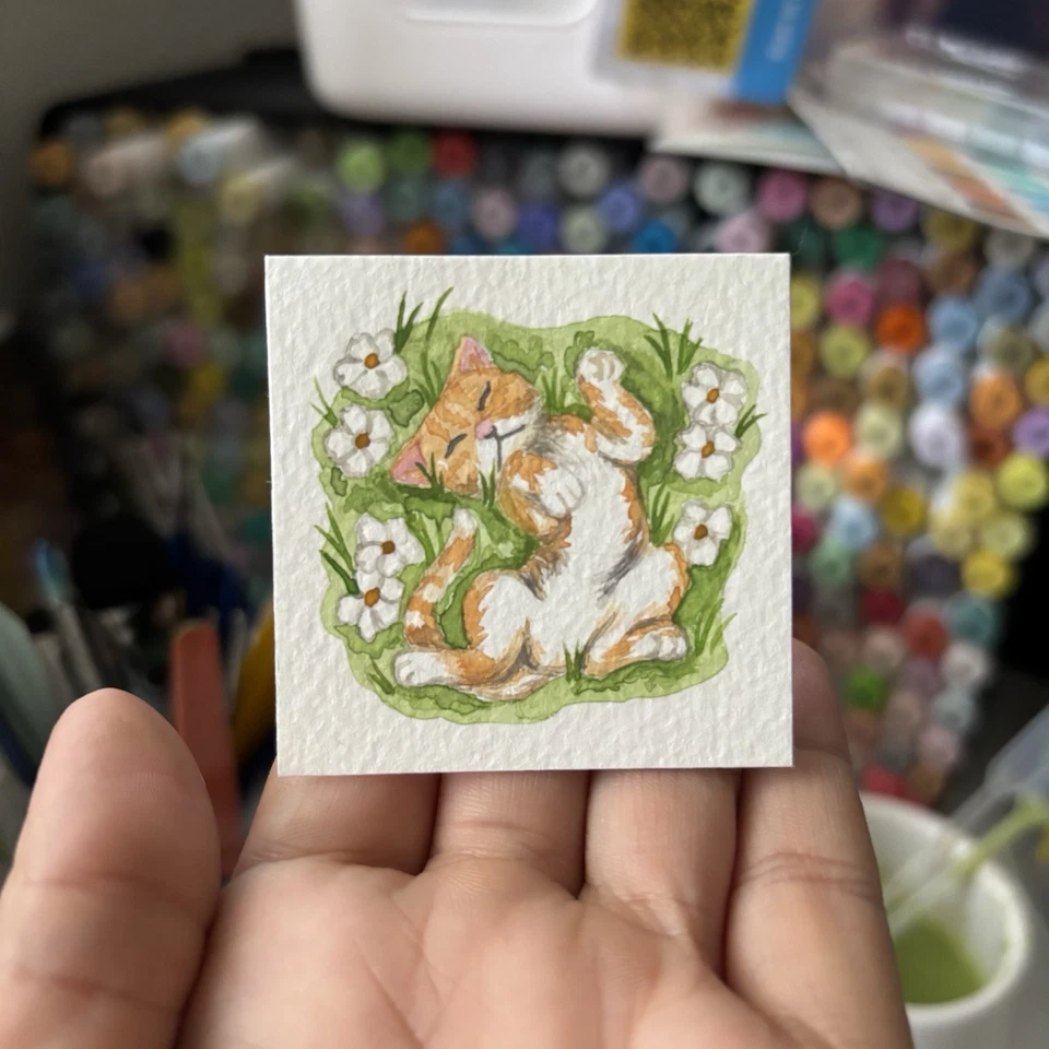 微型原版水彩 2 英寸 x 2 英寸 - Wild&Free 米娅·格雷罗签名艺术 — 第 1/1 张图片