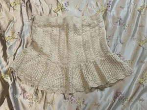 Minifalda tejida a ganchillo marfil crema Freshman 1996 dobladillo con volantes talla mediana - Imagen 1 de 6