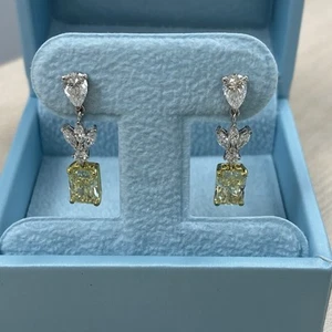IGI 3.16 TCW Intense Yellow Radiant Lab Grown Diamond Earrings 14k White Gold - Picture 1 of 10