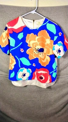 Blusa Kate Spade New York Live Colorfully para mujer 8 azul floral a rayas cremallera trasera Foto 1 de 4