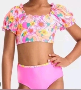 Conjunto de bikini floral multicolor Cat & Jack para niña talla XL 14 UPF 50+ - Imagen 1 de 6