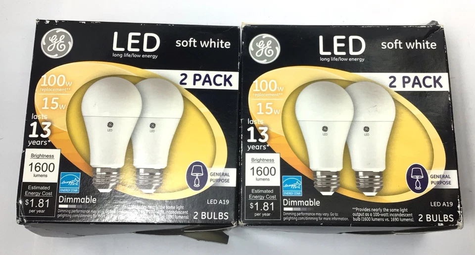 GE Soft White LED A19 Lightbulbs 15W/100W Dimmable General Purpose 4 Bulbs - Image 1 of 1
