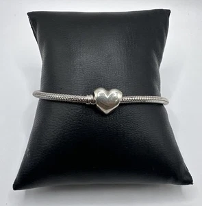 Sterling Silver 925 ALE Pandora Snake Chain Bracelet w/ Heart Charm (17.67g) - Picture 1 of 10