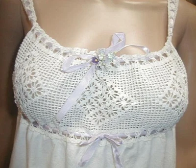 Antiguo Corsé Eduardiano Cubierta Camisola Encaje Blanco con Cintas Púrpura y Lazos Lino Foto 1 de 4