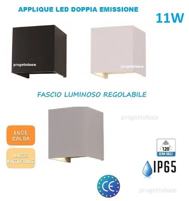 APPLIQUE LAMPADA PARETE LED CUBO 11W IP65 CON DOPPIA LUCE REGOLABILE V-TAC - Immagine 1 di 2