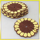 ? new vintage retro 6x Hand Made Brown Yellow Fabric Worsted Glass 6 Coasters