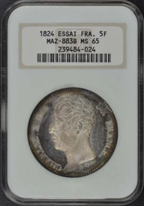 1824 ESSAI FRANCE 5F Maz-883B NGC MS65 - Picture 1 of 3