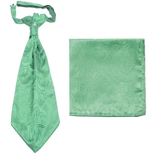 New men's polyester ASCOT cravat neck tie & hankie set Aqua Green Paisley prom - Picture 1 of 2