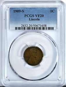 1909 S Lincoln Wheat Cent VF20 PCGS Graded Coin Penny Very Fine 2432 - Picture 1 of 2