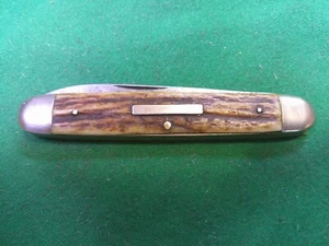 HARDLY USED VTG HOFFRITZ NY GERMANY 2 BLADE STAG POCKET KNIFE SENATOR EQUAL END - Picture 1 of 16