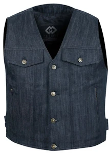 Black Denim Jeans Waistcoat Vest Biker Motorcycle Fashion Fabric Textile Gilet - Picture 1 of 3