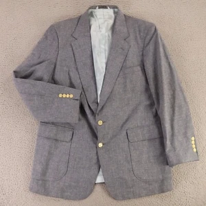 VTG Hopsack Jacket L Blue Wool Blend Blazer Sport Coat Patch Pockets USA 44R - Picture 1 of 16