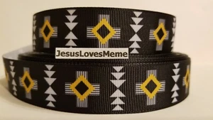 Cinta de grosgrain diseño azteca oro blanco y negro diamante amarillo cruz occidental 1" - Imagen 1 de 1