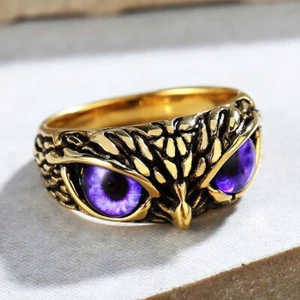 Eye Owl Finger Ring for Men Women Retro Animal Stainless Steel Teen Boys Girls - Picture 1 of 35