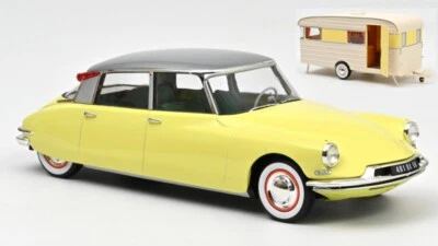 MODELLINO AUTO STATICO NOREV CITROEN DS19 1960 GIALLO CON ROULOTTE SCALA 1:18 - Immagine 1 di 2