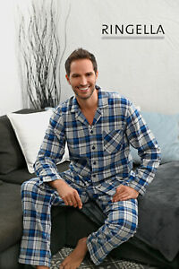 RINGELLA Langarm Herren Pyjama Größe 56 Flanell Karo Schlafanzug 1541219 blau