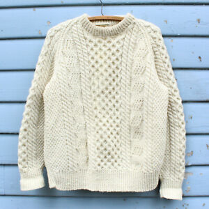 VTG Men's Wool Cable Knit Fisherman Sweater Medium Creme Off White
