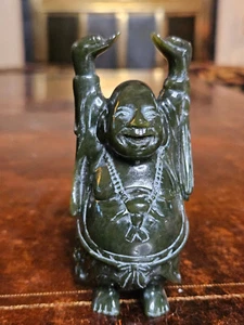 Jade Green Hand Carved Buddha Raised Hands Figurine - Picture 1 of 8