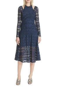 TRACY REESE Navy Crochet Sheer Mesh Lace High-Neck Halter Midi Dress S = 4/6 NEW - Picture 1 of 6