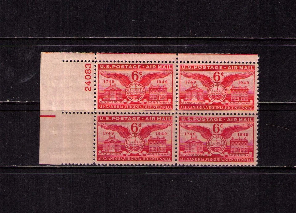 US USA Sc# C40 MNH FVF PLATE # BLOCK Alexandria VA Carlyle House & Gadsby Tavern - Image 1 of 1