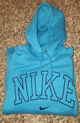 Sudadera con capucha azul con logotipo de terciopelo Spellout Swoosh talla XLarge Nike para mujer Foto 1 de 4