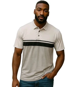FootJoy Striped Gray White Short Sleeve Collared Polo Shirt Mens Size Large - Picture 1 of 9
