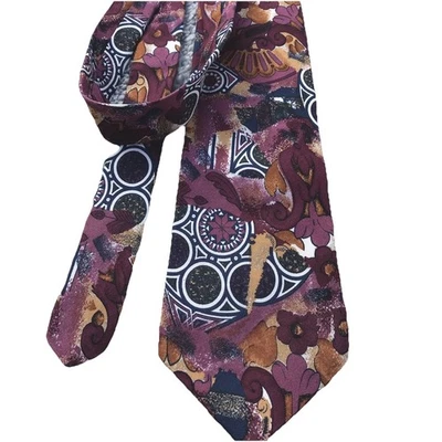 Мужской 100% итальянский шелк США галстук галстук ENRICO COVERI винтажный 90-х цветочный Geo темно-бордовый - Изображение 1 из 4